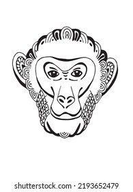 Monkey Tattoo. Abstraction. Repeating Patterns On The Animal's Face.