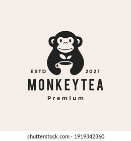 monkey tea hipster vintage logo icono vectorial