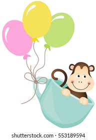 Monkey in teacup with balloons
