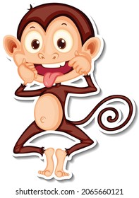 Monkey with teasing face cartoon character sticker illustration
