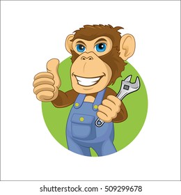 Monkey Technicians Mascot cartoon logo. Ilustration - vector