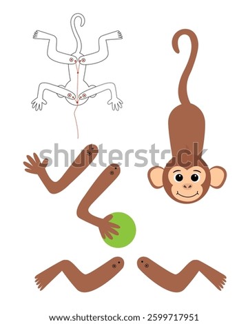 Monkey template for building for games. Lion paper toy.