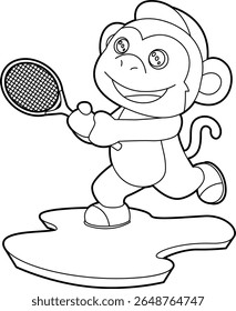 Raquete de tênis de macaco Vetor animal Ilustração de arte gráfica