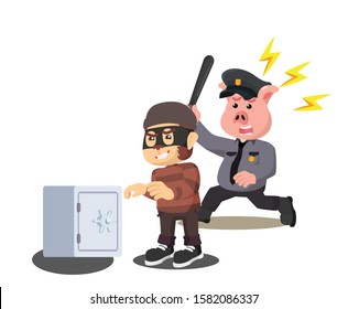 monkey thief caught by pig police vector