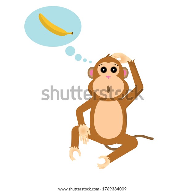 バナナのベクターイラストを考える猿 のベクター画像素材 ロイヤリティフリー