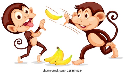Monkey throwing a banana illustration