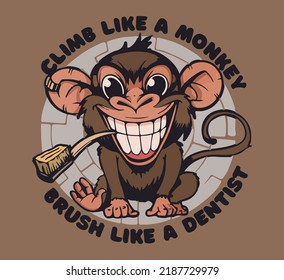 a monkey with a toothbrush is smiling