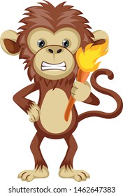 Affe mit Fackel, Illustration, Vektorgrafik auf weißem Hintergrund.