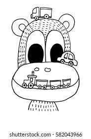 Monkey with Train and car vector