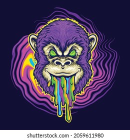 Monkey Trippy Psychedelic Vector illustrations for your work Logo, mascot merchandise t-shirt, stickers and Label designs, poster, greeting cards advertising business company or brands.