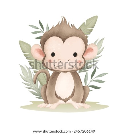 Monkey and Tropical Leaves at Forest