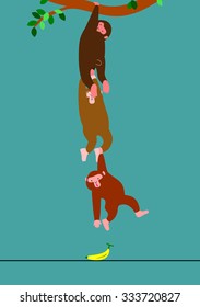 Monkey trying to take a banana