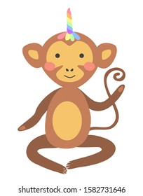 monkey with unicorn horns. Scandinavian style flat design. Concept for children print.