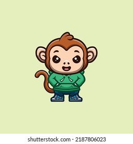 Logotipo de la mascota de dibujos animados creativos Kawaii de Monkey Urban Cute