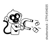 Monkey is using a magnet with papers.