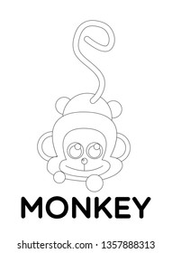 monkey, vector animal cartoon, coloring book or page