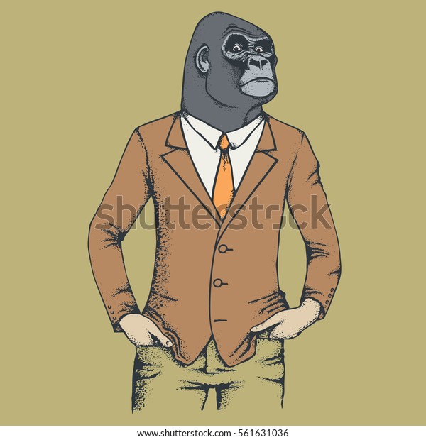 Monkey vector concept. Illustration of African\
gorilla in human suit