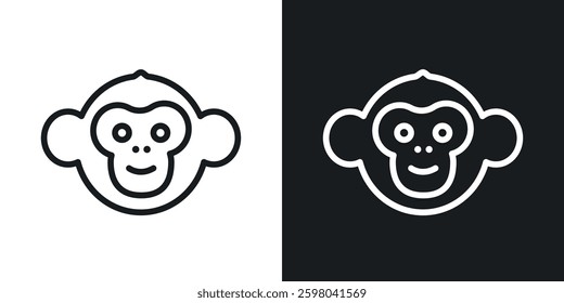Monkey vector icon set in black and white color.