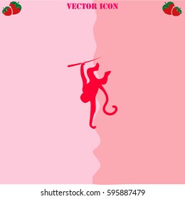Monkey vector  icon. Strawberry Background.