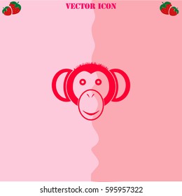 Monkey vector  icon. Strawberry Background.