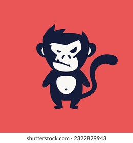 Monkey vector illustration. Flat design style. Black and red colors.