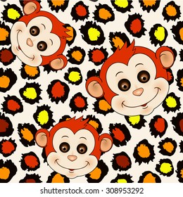 Monkey. Vector illustration. Seamless pattern.