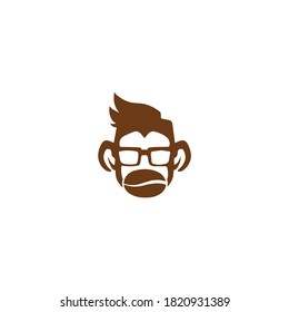Monkey vector logo icon illustration design template. Monkey coffee.  Monkey geek.