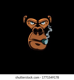 Monkey vectoral illustration with black background for phone case design