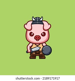 Monkey Viking Cute Creative Kawaii Cartoon Mascot Logo