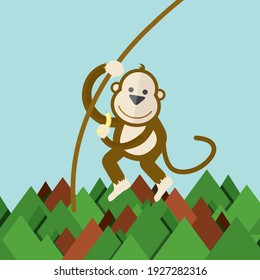 Monkey Vines in the Forest Character Vector Illustration.
