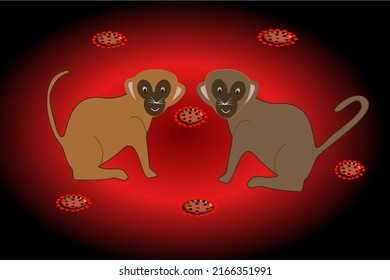 Monkey with virus, monkey pox concept, disease transmitted by monkey, vector illustration