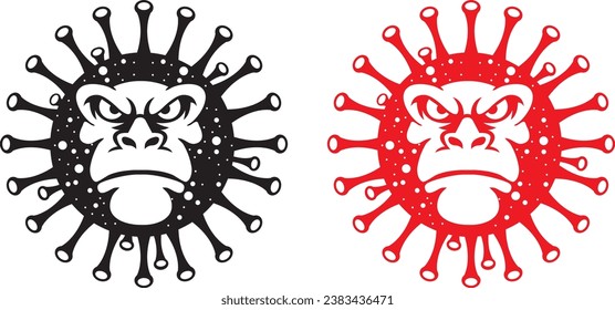 Affenvirus oder Affenpocken. Dieses Virus gehört zur Gattung Orthopoxvirus der Familie der Poxviridae. Affen Gesicht. Monkey-Pox-Symbol oder -Symbol