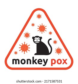 Monkey with viruses of monkey pox in red triangle