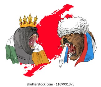 Monkey vs bear. Versus letters fight backgrounds comics style design. Vector illustration
