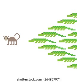 Monkey vs troop of crocodiles pixel art