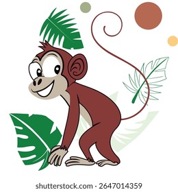 A monkey walking in jungle illustration Vector