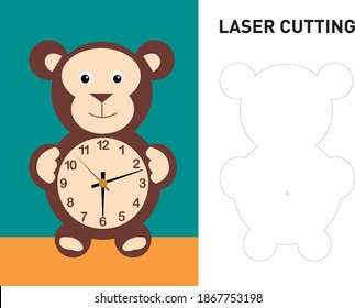 
Monkey wall clock for Kids room, laser cutting template