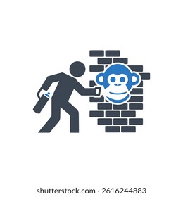 Monkey Wall Graffiti Icon On White Background