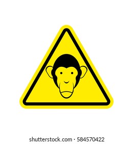 Monkey Warning sign yellow. Primacy of Hazard attention symbol. Danger road sign triangle
