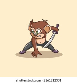 Monkey Warrior Mascot Cartoon Logo Cute And Cool