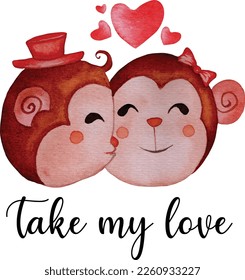Monkey watercolor couple clipart vector