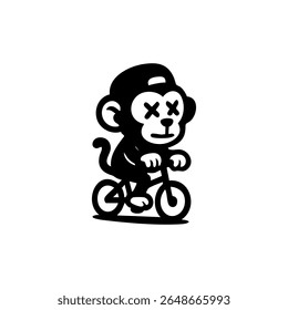 A monkey wearing a cap rides a bike