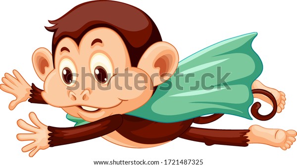 Monkey wearing cape flying on white background illustration