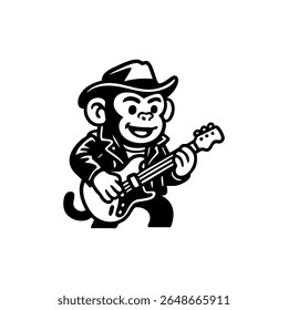 A monkey wearing a cowboy hat and playing an electric guitar
