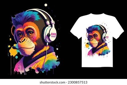  monkey wearing headphones, printable design for t-shirts, mugs, cases, etc