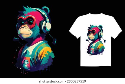  monkey wearing headphones, printable design for t-shirts, mugs, cases, etc