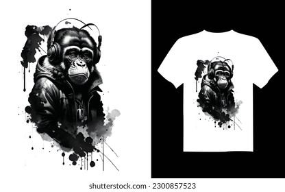  monkey wearing headphones, printable design for t-shirts, mugs, cases, etc