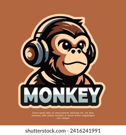 Monkey wearing headset logo illustration