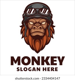 Monkey Wearing Rider Helmet Logo