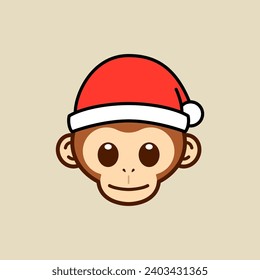 Monkey Wearing Santa Hat Illustration